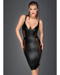 Noir Handmade: Wetlook-Kleid mit Netzeinsätzen F151, schwarz